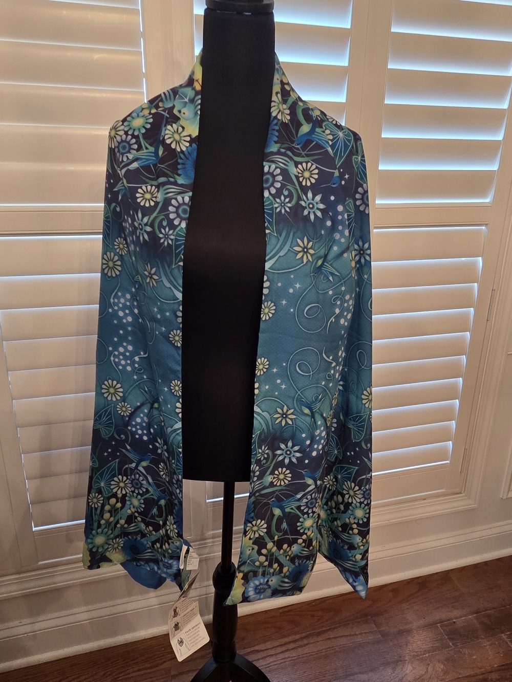 Teal Floral Patterned Shawl Scarf Or Wraps